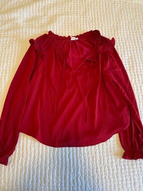 GAP Ruffle-Trim Long Sleeve Blouse - Red